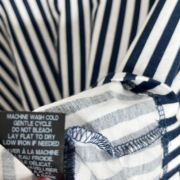 Pure Essence Short Sleeve Top Womens Medium Navy White Stripe Boxy Casual - Picture 8 of 10